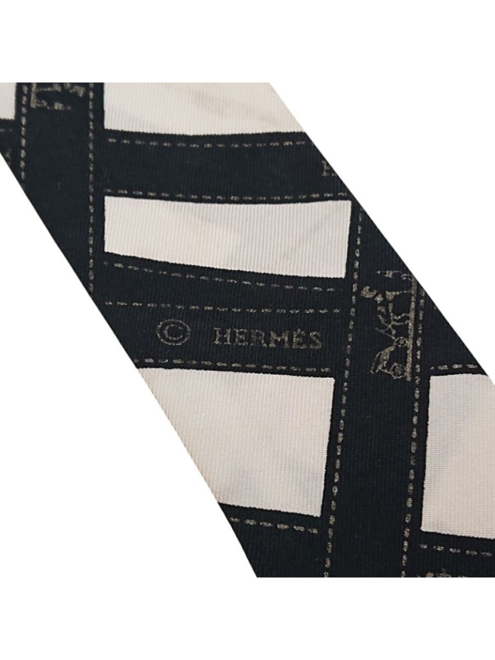 Hermes Twilly Bolduc Ribbon Pattern White Black Scarf - Picture 10 of 12